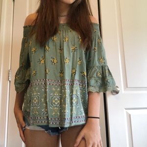Green off the shoulder top
